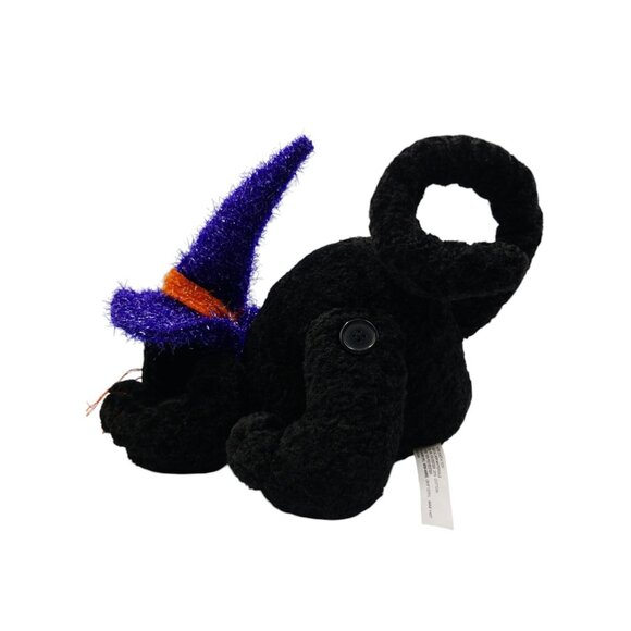 Halloween Black Cat Plush With Purple & Orange Witch Hat Posable Tail - Picture 16 of 16